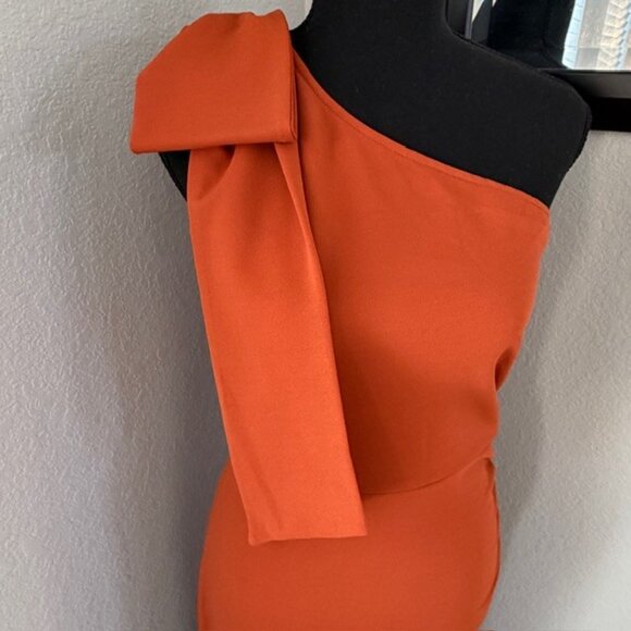 NWT PRETTY GARDEN Burnt Orange Long One Shoulder Formal Dress Small - Picture 8 of 16